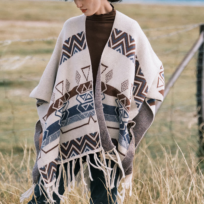 Buddha Stonesチベットウェーブストライプ幾何学タッセルショール秋冬心地よいスカーフラップ - image 1