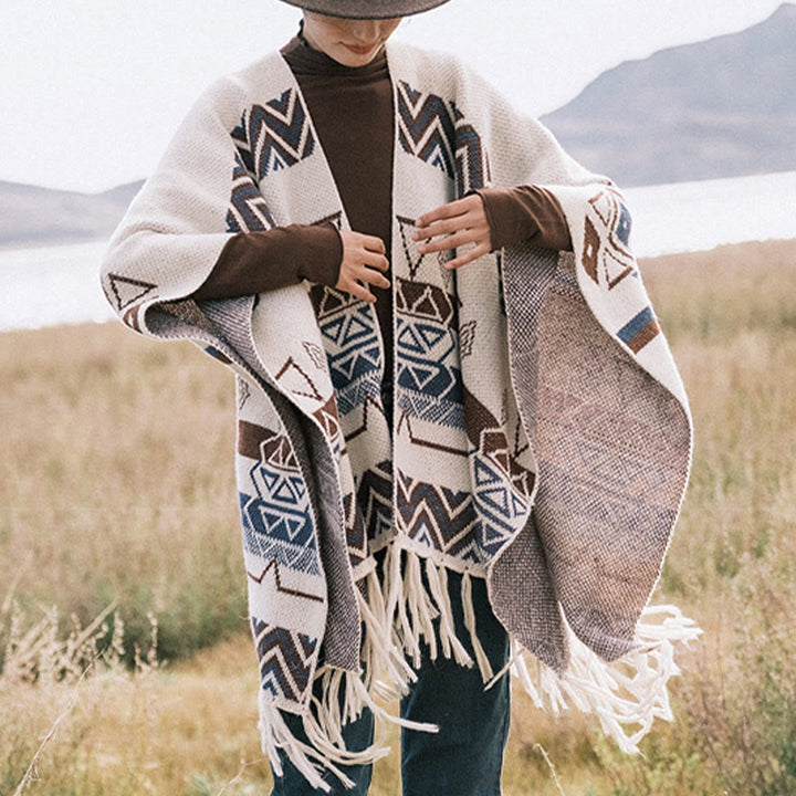 Buddha Stonesチベットウェーブストライプ幾何学タッセルショール秋冬心地よいスカーフラップ - image 10