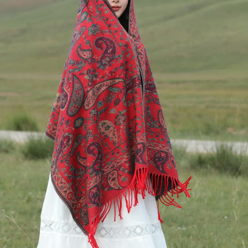 Buddha Stones、チベットカシューナッツ、花、葉、つる、タッセル、ショール、秋冬用、柔らかく心地よいスカーフラップ - image 3