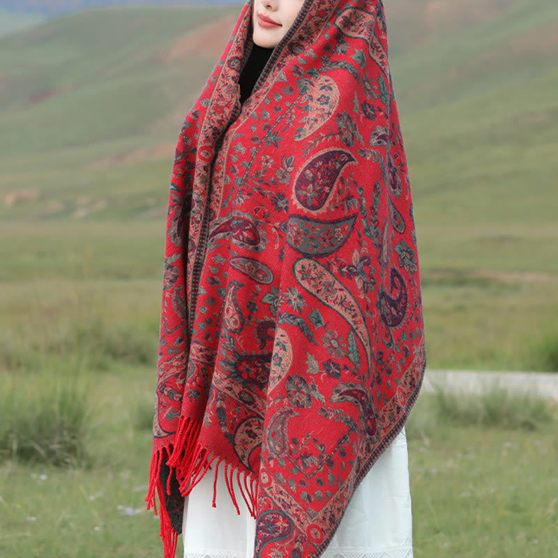 Buddha Stones、チベットカシューナッツ、花、葉、つる、タッセル、ショール、秋冬用、柔らかく心地よいスカーフラップ - image 7