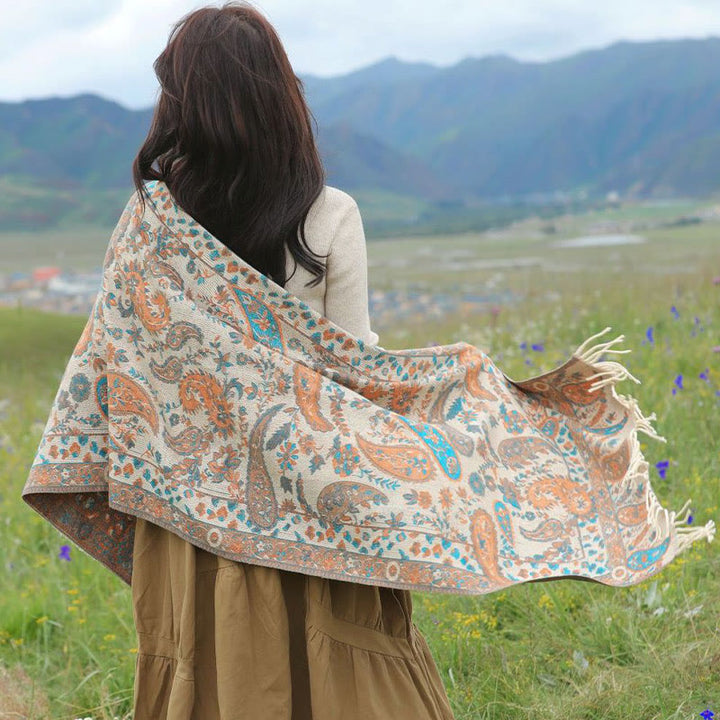 Buddha Stones、チベットカシューナッツ、花、葉、つる、タッセル、ショール、秋冬用、柔らかく心地よいスカーフラップ - image 18