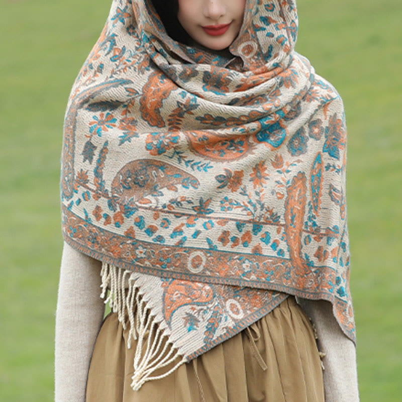 Buddha Stones、チベットカシューナッツ、花、葉、つる、タッセル、ショール、秋冬用、柔らかく心地よいスカーフラップ - image 20