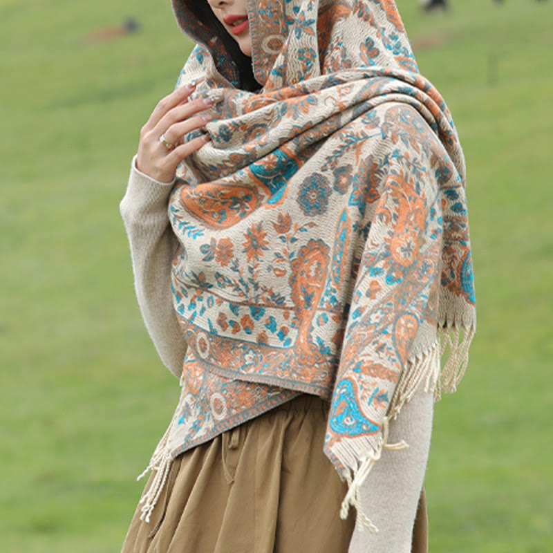 Buddha Stones、チベットカシューナッツ、花、葉、つる、タッセル、ショール、秋冬用、柔らかく心地よいスカーフラップ - image 21