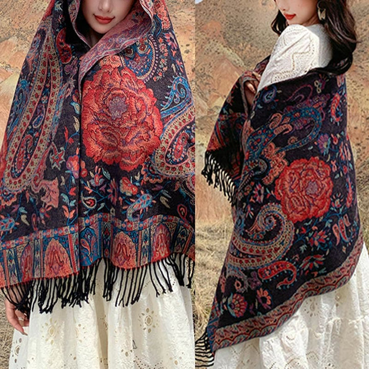 Buddha Stones、チベットカシューナッツ、牡丹の花、つるタッセルショール、秋冬用、心地よいスカーフラップ - image 10