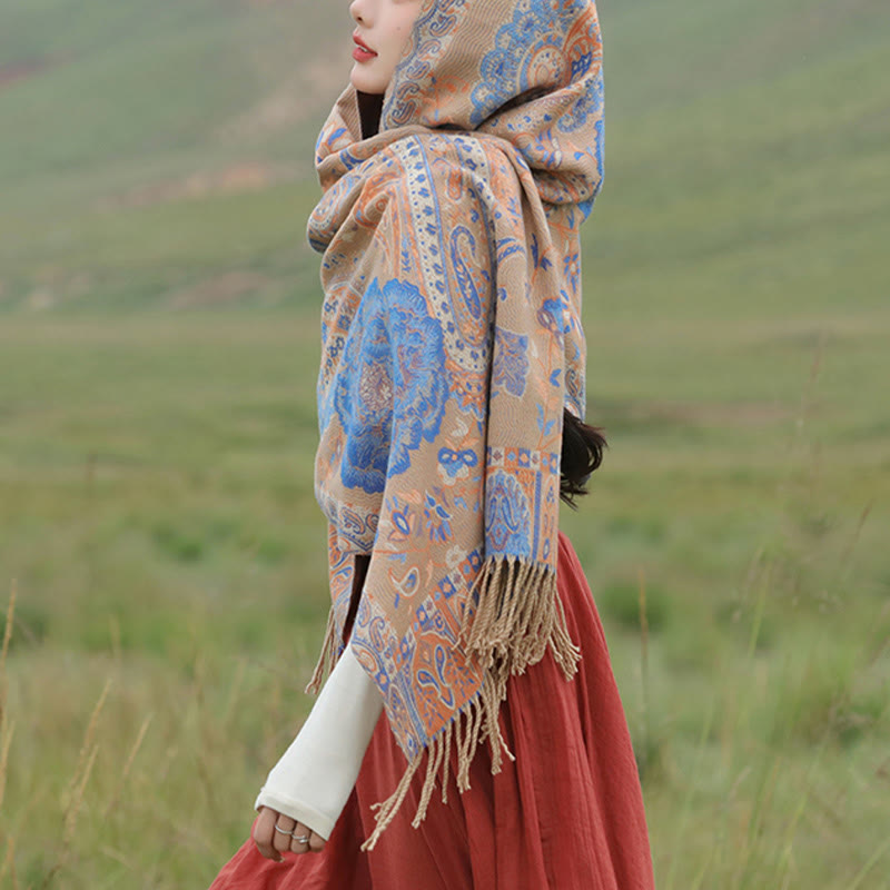 Buddha Stones、チベットカシューナッツ、牡丹の花、つるタッセルショール、秋冬用、心地よいスカーフラップ - image 27