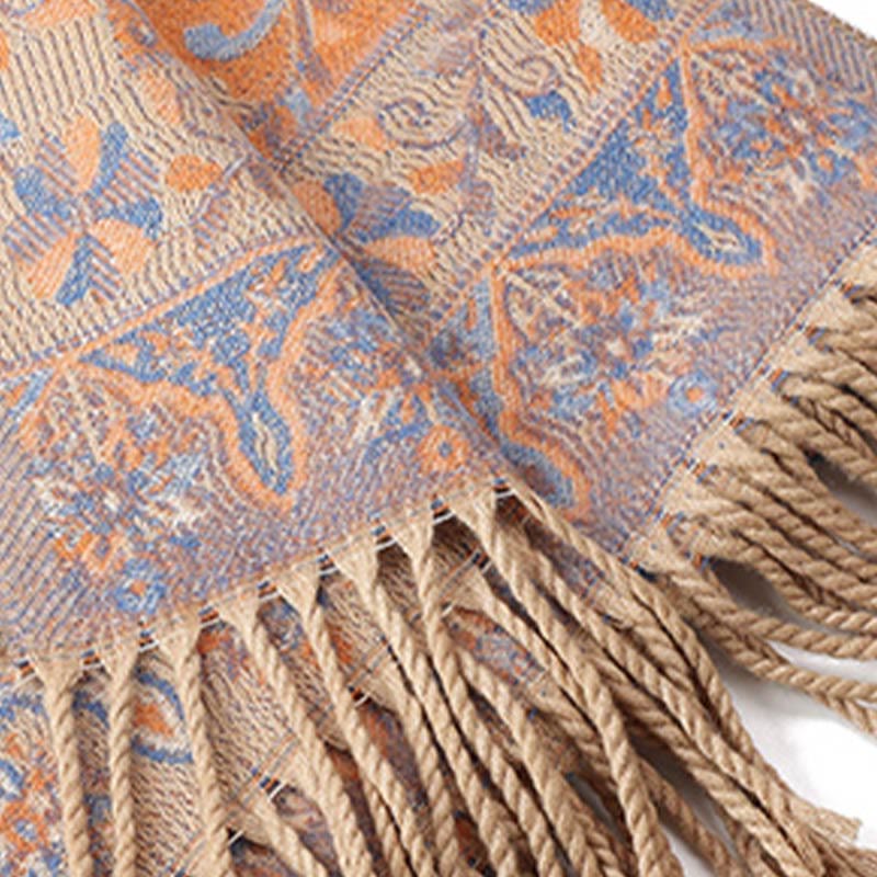 Buddha Stones、チベットカシューナッツの花、つる模様、タッセルショール、秋冬用ソフトスカーフラップ - image 25