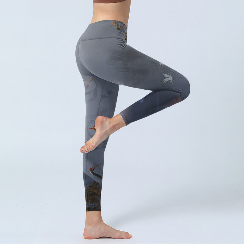 Buddha Stonesと縁起の良い白鶴の松の木のプリントジムレギンスレディースヨガパンツ - image 3