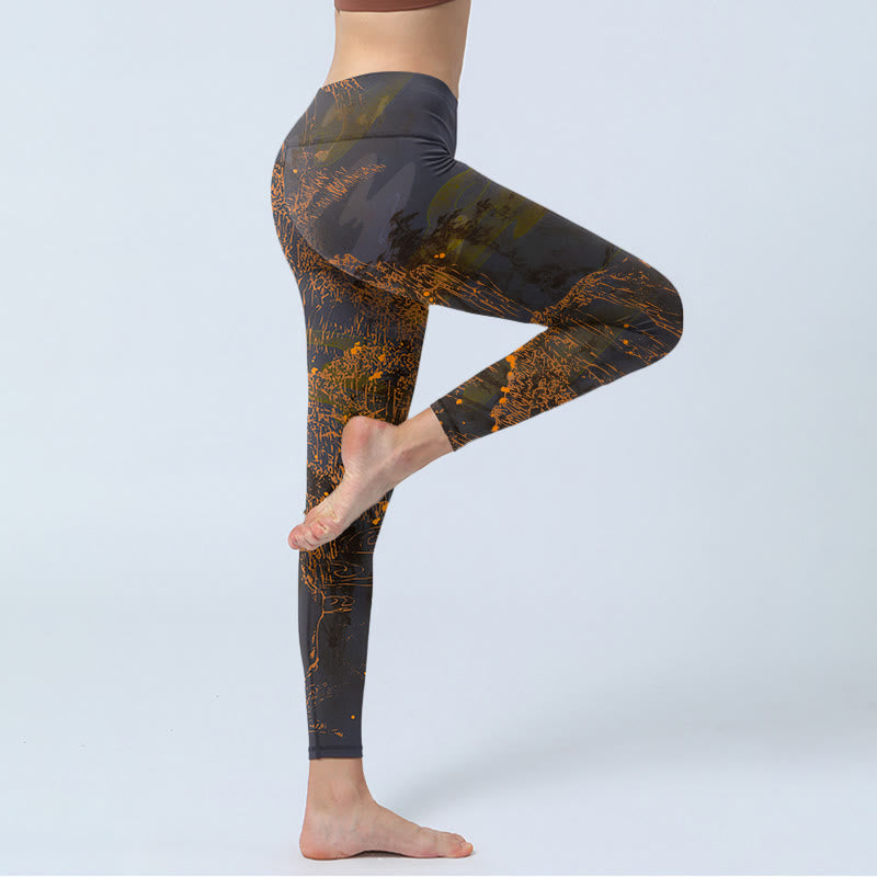 Buddha Stones、黄金の山、雲のプリントジムレギンス、レディースヨガパンツ - image 3