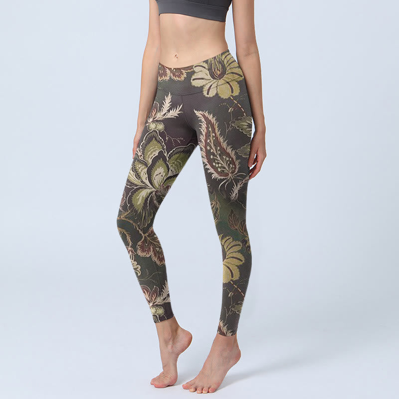 Buddha Stonesオリーブフローラルプリント スポーツフィットネスレギンス レディース ヨガパンツ - オリーブ - US18、 UK/AU22、 EU50 (4XL) - image 0