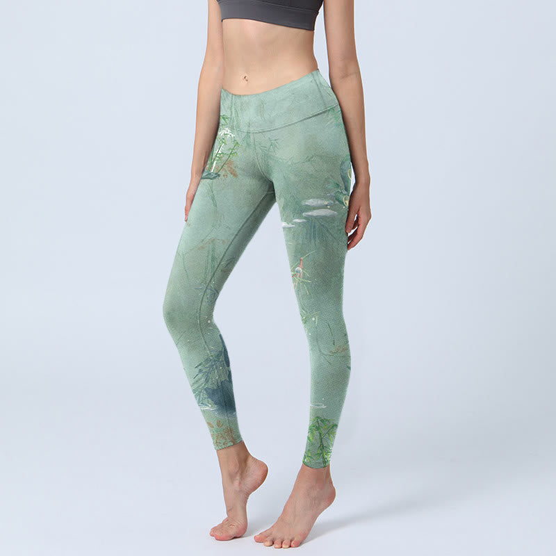 Buddha Stonesグリーン 竹 岩 プリント スポーツ フィットネス レギンス レディース ヨガパンツ - 甘露 - US18、 UK/AU22、 EU50 (4XL) - image 0
