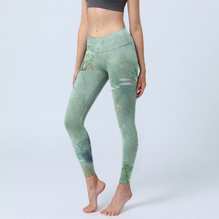Buddha Stonesグリーン 竹 岩 プリント スポーツ フィットネス レギンス レディース ヨガパンツ - 甘露 - US18、 UK/AU22、 EU50 (4XL) - image 0