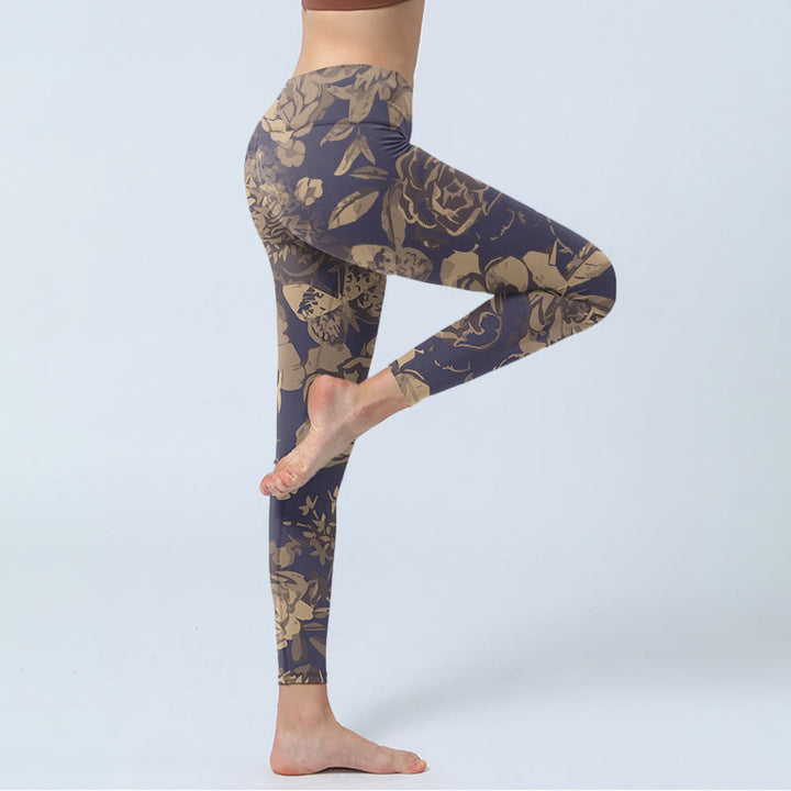 Buddha Stones、牡丹、花、葉、花柄プリント、ジムフィットネスレギンス、レディースヨガパンツ - image 4