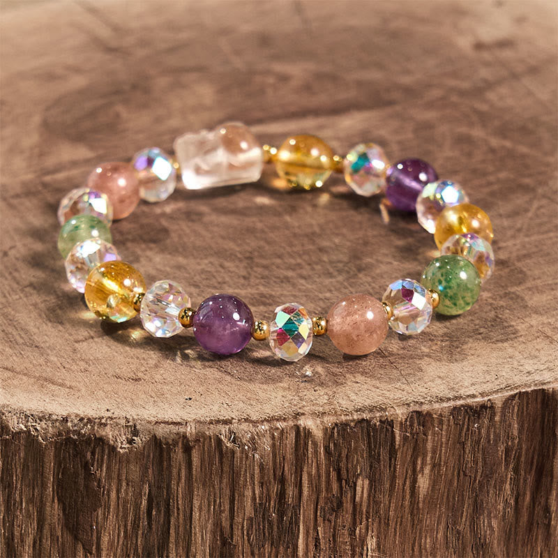 Buddha Stonesホワイトクリスタル シトリン グリーンストロベリークォーツ アメジスト幸運ブレスレット