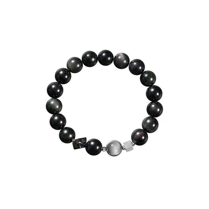 Buddha Stonesブラックオブシディアン イーグルアイストーン ゴールドシーンオブシディアン タイガーアイ 強さのブレスレット