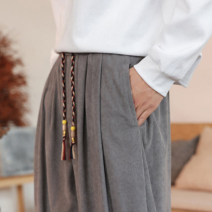 Buddha Stones秋冬 メンズ ドローストリング コーデュロイ 無地 ポケット付きパンツ - image 10