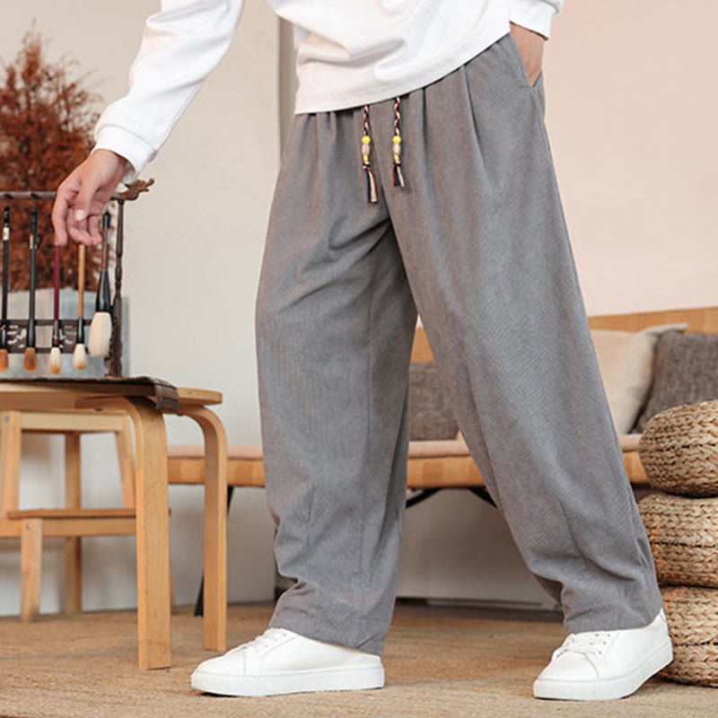 Buddha Stones秋冬 メンズ ドローストリング コーデュロイ 無地 ポケット付きパンツ - image 8