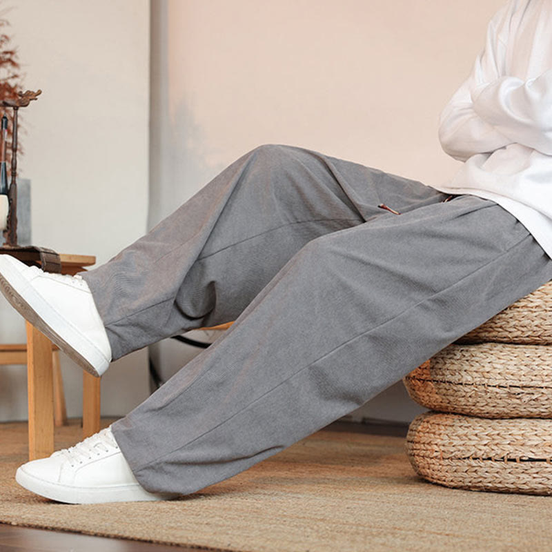 Buddha Stones秋冬 メンズ ドローストリング コーデュロイ 無地 ポケット付きパンツ - image 9