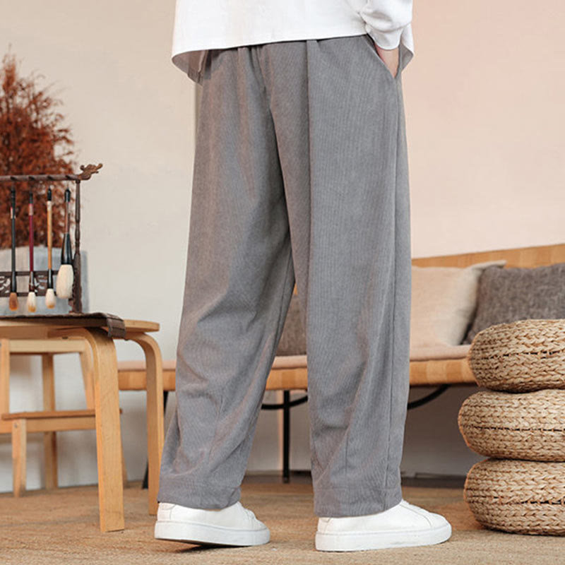 Buddha Stones秋冬 メンズ ドローストリング コーデュロイ 無地 ポケット付きパンツ - image 4