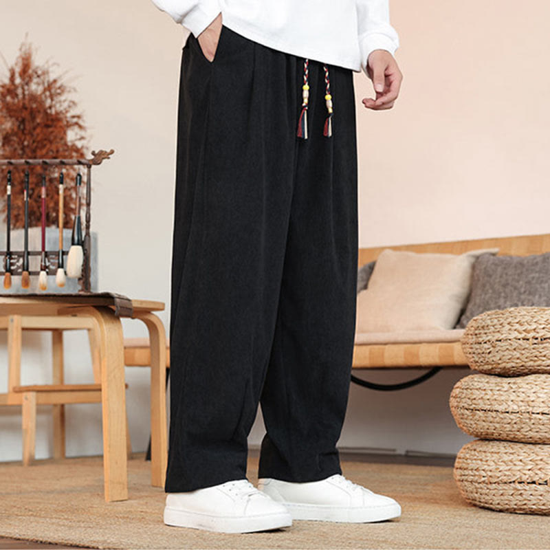 Buddha Stones秋冬 メンズ ドローストリング コーデュロイ 無地 ポケット付きパンツ - image 16