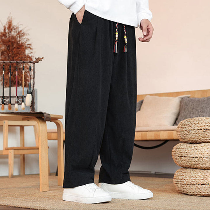 Buddha Stones秋冬 メンズ ドローストリング コーデュロイ 無地 ポケット付きパンツ - image 16