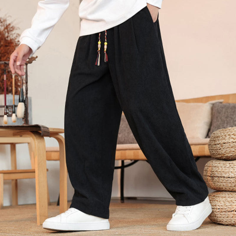 Buddha Stones秋冬 メンズ ドローストリング コーデュロイ 無地 ポケット付きパンツ - image 20