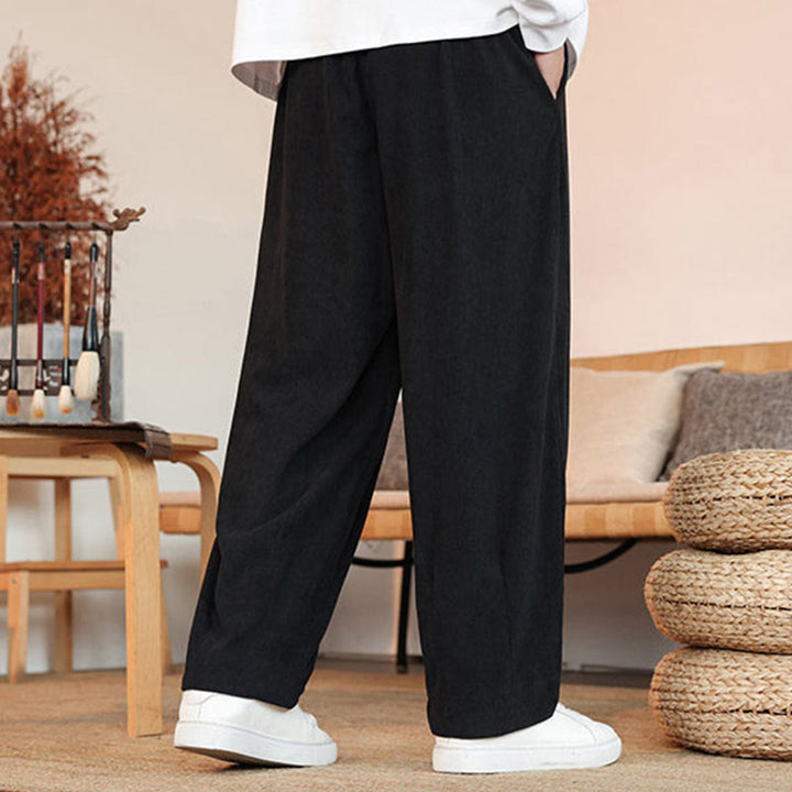 Buddha Stones秋冬 メンズ ドローストリング コーデュロイ 無地 ポケット付きパンツ - image 18