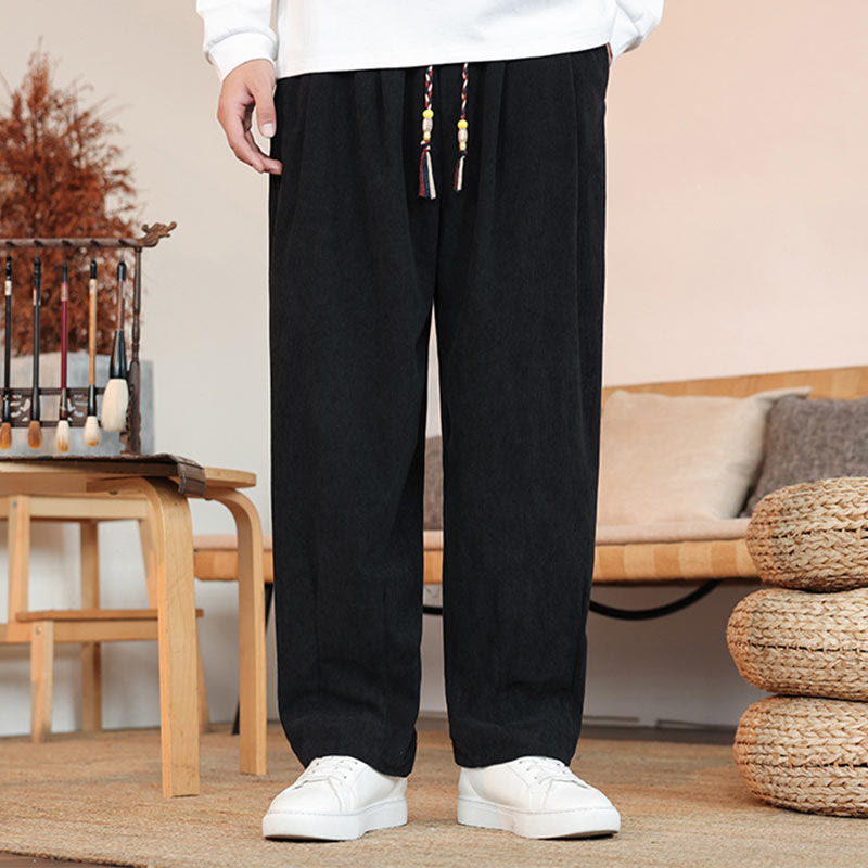 Buddha Stones秋冬 メンズ ドローストリング コーデュロイ 無地 ポケット付きパンツ - image 15