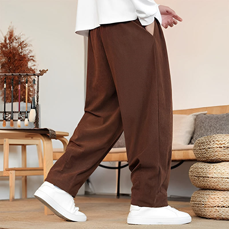 Buddha Stones秋冬 メンズ ドローストリング コーデュロイ 無地 ポケット付きパンツ - image 26