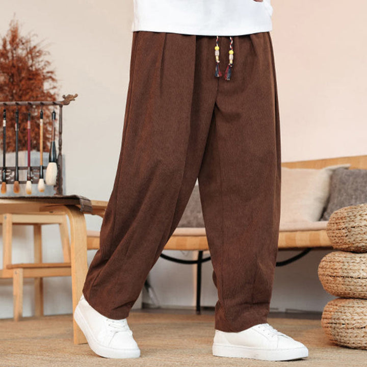 Buddha Stones秋冬 メンズ ドローストリング コーデュロイ 無地 ポケット付きパンツ - image 28