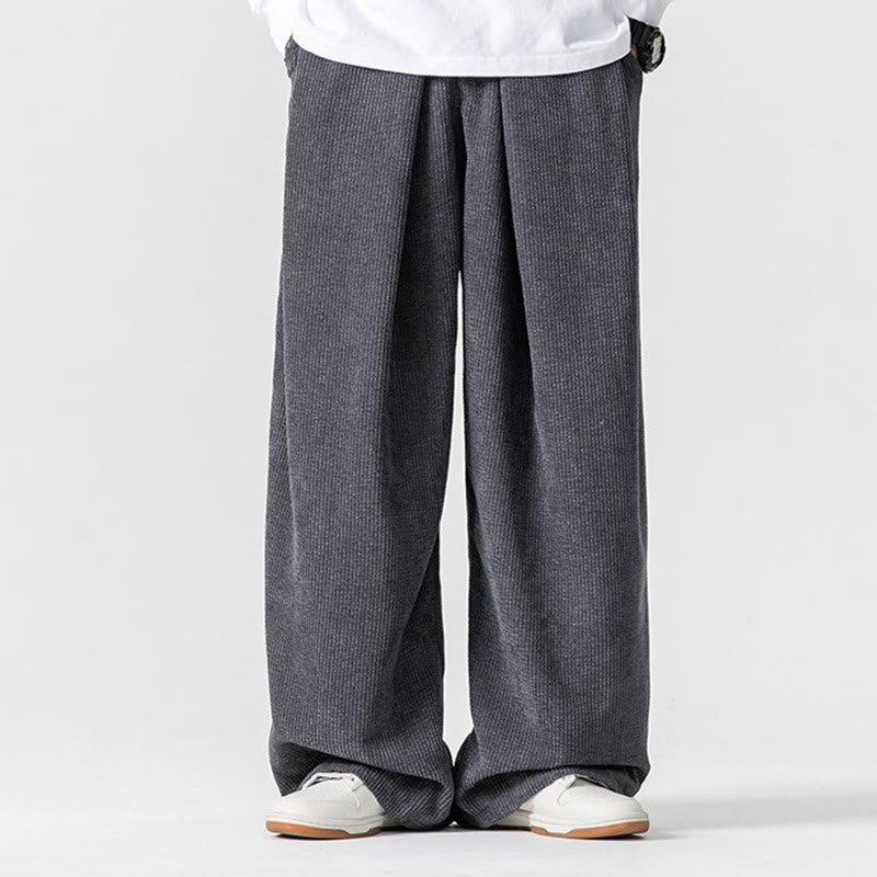 Buddha Stones無地コットンコーデュロイメンズワイドレッグパンツ（ポケット付き） - image 1
