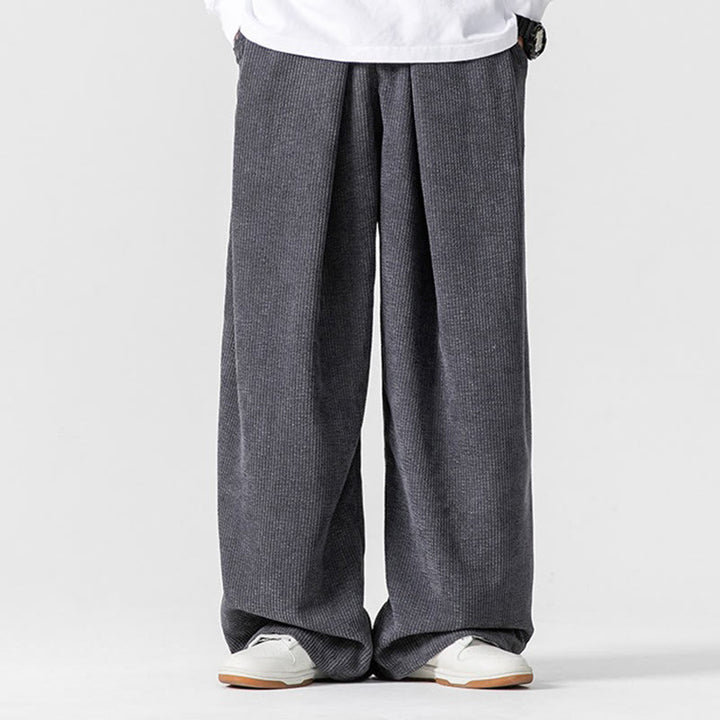 Buddha Stones無地コットンコーデュロイメンズワイドレッグパンツ（ポケット付き） - image 1