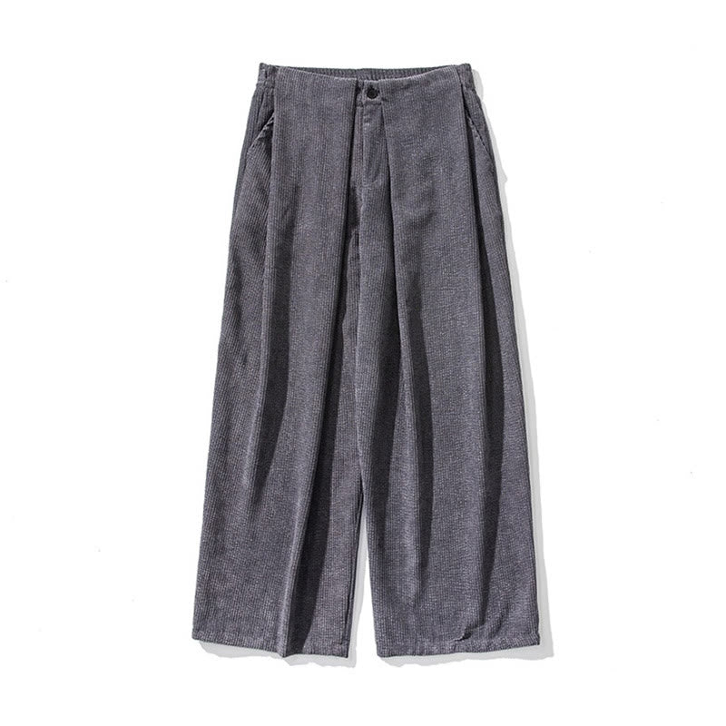 Buddha Stones無地コットンコーデュロイメンズワイドレッグパンツ（ポケット付き） - image 13