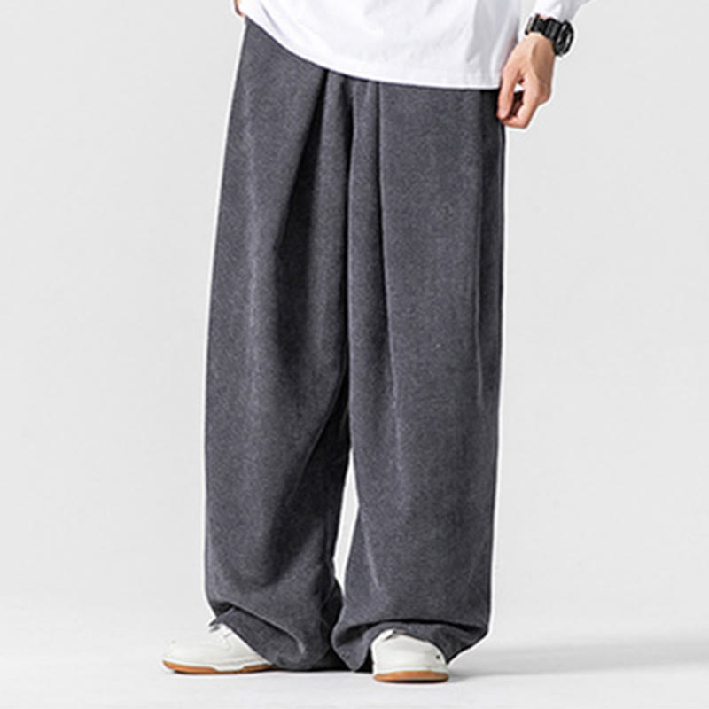 Buddha Stones無地コットンコーデュロイメンズワイドレッグパンツ（ポケット付き） - image 2