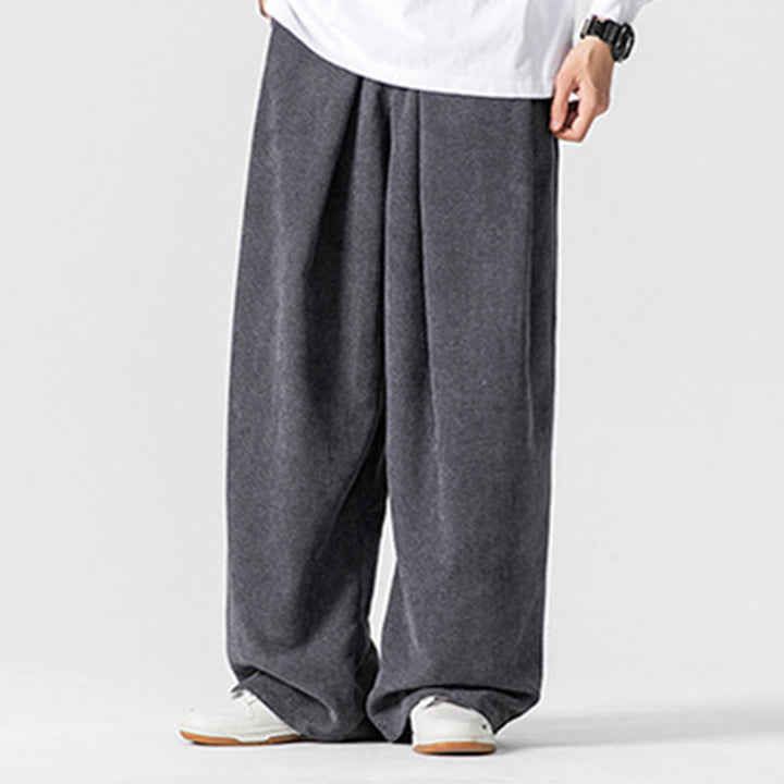 Buddha Stones無地コットンコーデュロイメンズワイドレッグパンツ（ポケット付き） - image 2
