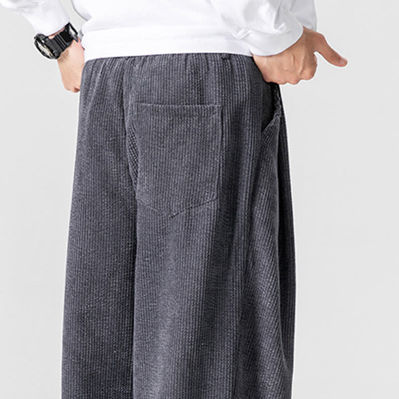 Buddha Stones無地コットンコーデュロイメンズワイドレッグパンツ（ポケット付き） - image 10
