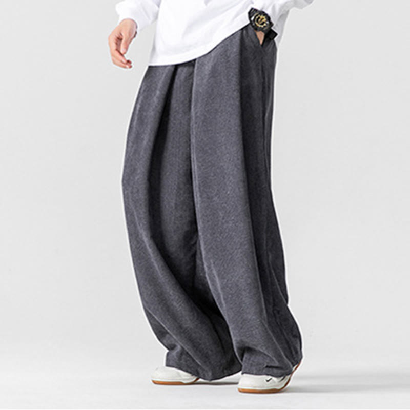 Buddha Stones無地コットンコーデュロイメンズワイドレッグパンツ（ポケット付き） - image 7