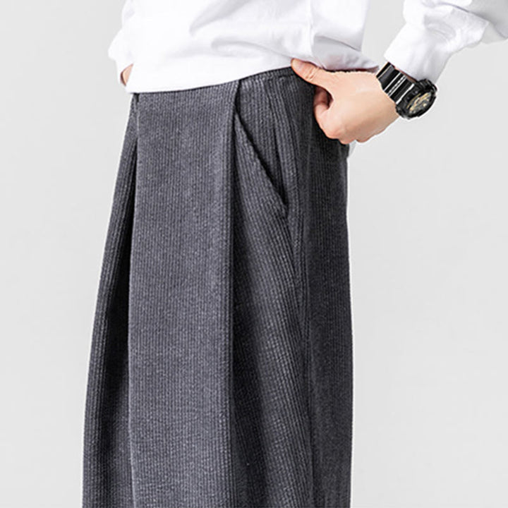 Buddha Stones無地コットンコーデュロイメンズワイドレッグパンツ（ポケット付き） - image 11