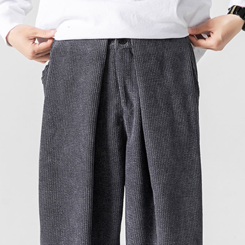 Buddha Stones無地コットンコーデュロイメンズワイドレッグパンツ（ポケット付き） - image 9