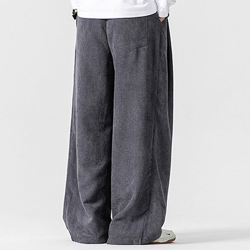 Buddha Stones無地コットンコーデュロイメンズワイドレッグパンツ（ポケット付き） - image 5