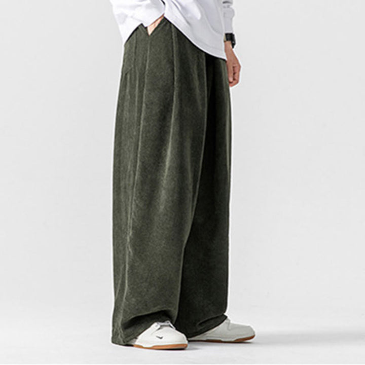 Buddha Stones無地コットンコーデュロイメンズワイドレッグパンツ（ポケット付き） - image 16