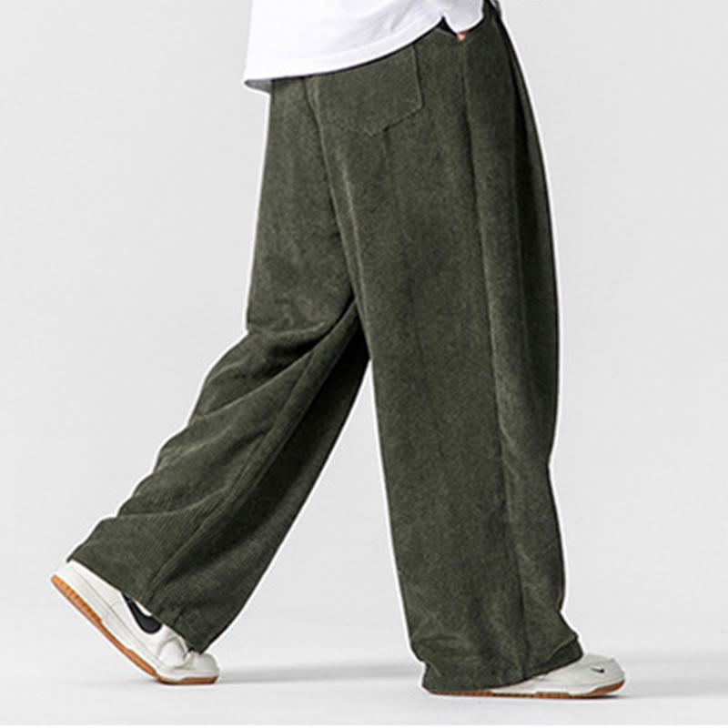 Buddha Stones無地コットンコーデュロイメンズワイドレッグパンツ（ポケット付き） - image 17