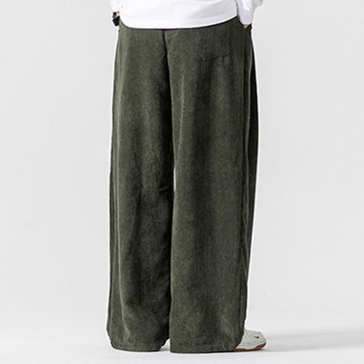 Buddha Stones無地コットンコーデュロイメンズワイドレッグパンツ（ポケット付き） - image 18