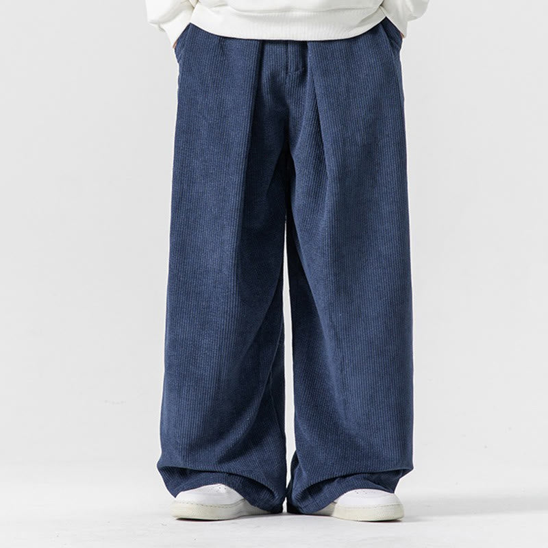 Buddha Stones無地コットンコーデュロイメンズワイドレッグパンツ（ポケット付き） - スチールブルー - US/UK/AU46、 EU56 (5XL) - image 30