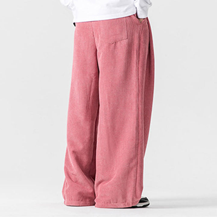 Buddha Stones無地コットンコーデュロイメンズワイドレッグパンツ（ポケット付き） - image 41