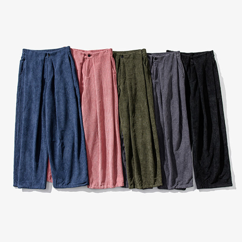 Buddha Stones無地コットンコーデュロイメンズワイドレッグパンツ（ポケット付き） - image 46