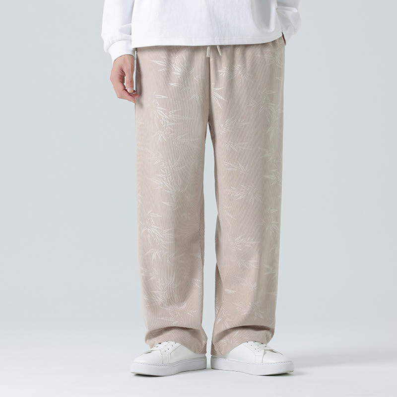 Buddha Stones竹柄 コーデュロイ メンズ ワイドレッグパンツ ポケット付き - image 1