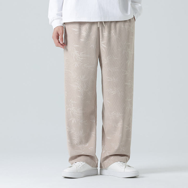 Buddha Stones竹柄 コーデュロイ メンズ ワイドレッグパンツ ポケット付き - image 1