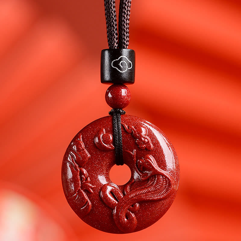 Buddha Stones十二支 辰砂平和のお守りチャーム落ち着いたネックレスペンダント - 蛇 - 小型 28×8mm - image 0
