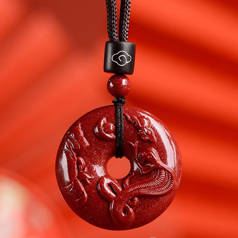 Buddha Stones十二支 辰砂平和のお守りチャーム落ち着いたネックレスペンダント - 蛇 - 中サイズ 32×9mm - image 1