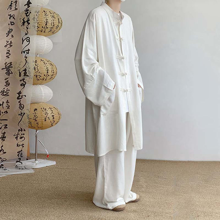 Buddha Stones 2点セット メンズ 長袖 カエルボタン シャツ パンツ 瞑想 禅 コットン ウェア セット - image 4